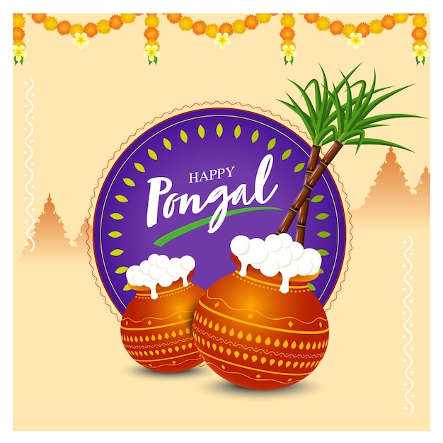 Joyeux festival religieux Pongal de l'arrière-plan de célébration de l'Inde du Sud