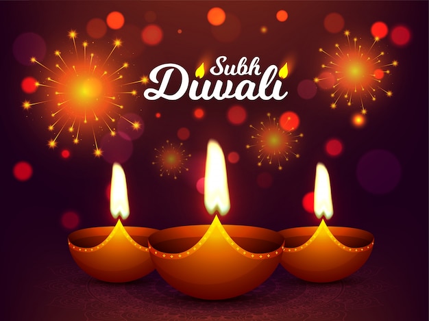 Joyeux fond de célébrités de diwali avec une lampe à huile réaliste.