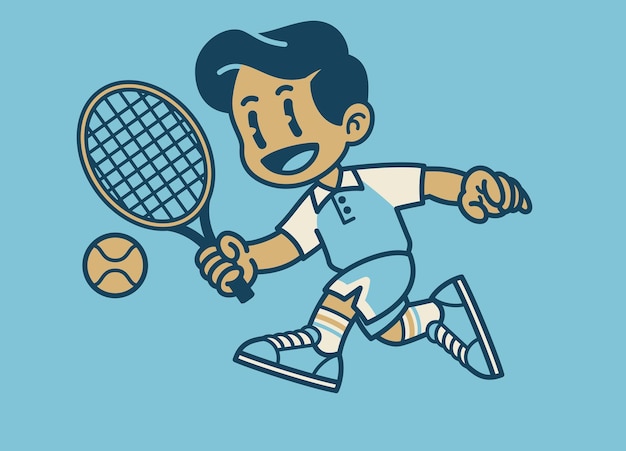 Joyeux Garçon Jouant Au Tennis Dessin Animé