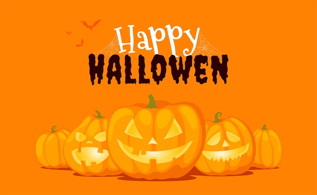 Joyeux Halloween Bannière De Citrouilles D'halloween Avec Des Visages Découpés Des Sourires Amusants Effrayants Pour Les Citrouilles Illustration Vectorielle