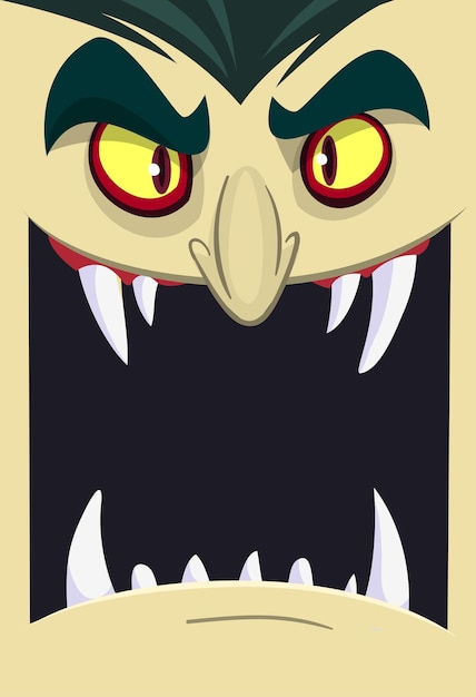 Vecteur joyeux halloween comte dracula visage avatar personnage de vampire de dessin animé mignon avec de grands crocs de langue à bouche ouverte