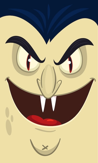 Joyeux Halloween comte Dracula visage avatar personnage de vampire de dessin animé mignon avec de grands crocs de langue à bouche ouverte