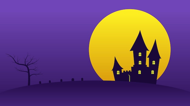 Joyeux Halloween Fond De Fête De Vacances Avec La Pleine Lune Dans Le Ciel Nocturne Derrière Le Château Hanté Sur Les Collines