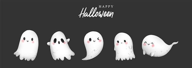 Vecteur joyeux halloween avec illustration vectorielle fantôme mignon