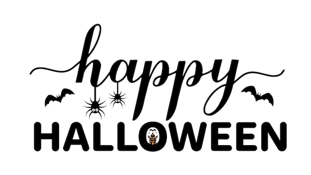 Joyeux Halloween lettrage avec silhouette d'araignées Modèle vectoriel pour carte de voeux bannière typographie affiche invitation chemise etc.