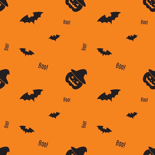 Joyeux Halloween motif avec citrouille, chauve-souris, chapeau de sorcière