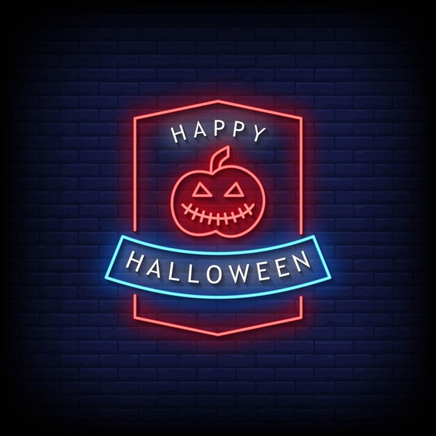 Joyeux Halloween Neon Signs Style Texte Vecteur