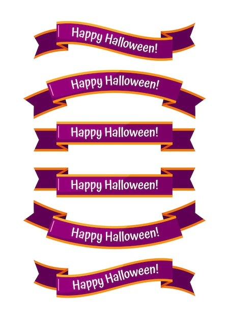 Vecteur joyeux halloween rubans horizontaux violets avec éléments orange ensemble d'illustrations vectorielles