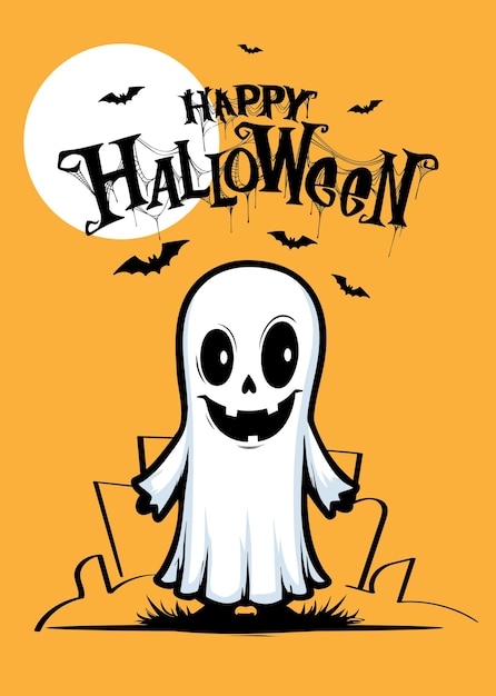 Joyeux Halloween simple moderne salutations abstraites illustration conception créative pour le fantôme de dessin animé