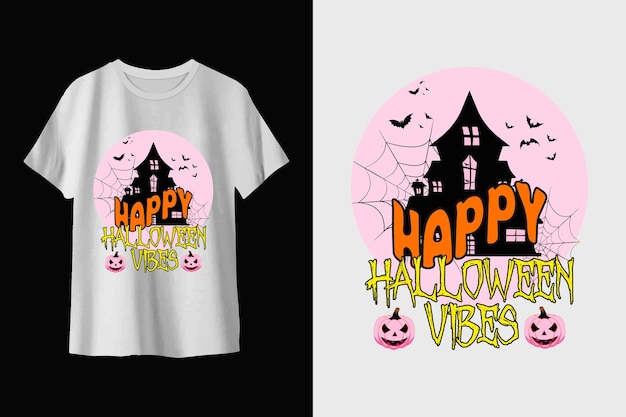 Vecteur joyeux halloween vibes conception de t-shirt blanc