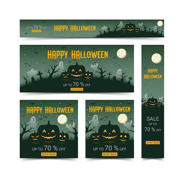 Joyeux Halloween Web Bannières Design Ensemble De Modèles, Illustration