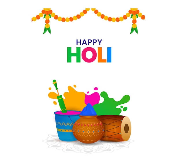 Joyeux Holi Fête Indienne Célébration Couleur D'arrière-plan éclaboussure Gulal Pichkari Couleurs Bol