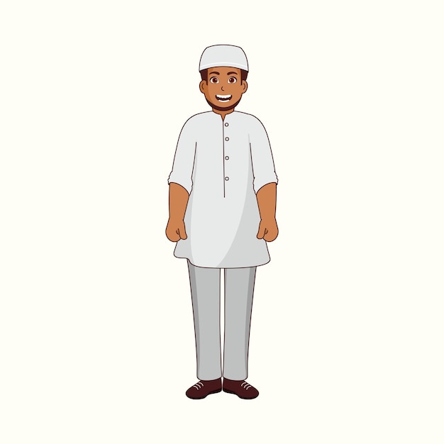 Joyeux Homme Musulman Debout Sur Fond Blanc