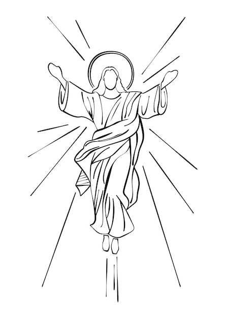 Vecteur joyeux jour de l'ascension de jésus-christ en coloriage noir et blanc