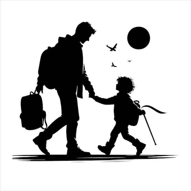 Joyeux jour du père logo silhouette vecteur heureux jour du père avec le père et les enfants vecteur silhouette