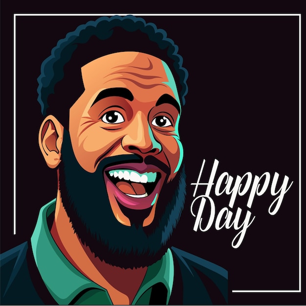 Joyeux jour homme mulat souriant et vibrant vecteur d'affiche d'illustration numérique