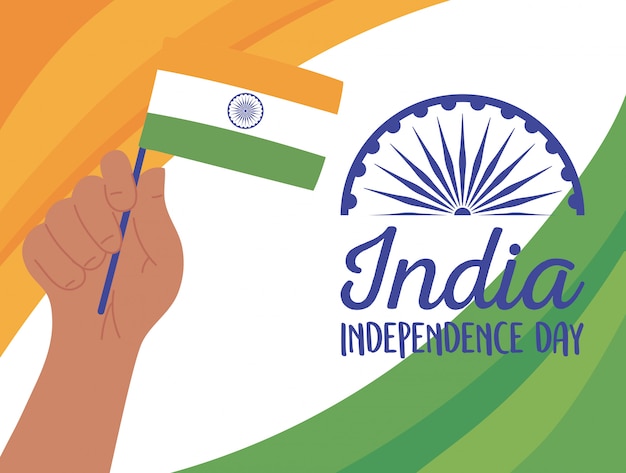 Joyeux Jour De L'indépendance, Main Avec Illustration De Carte De Fête Drapeau Indien