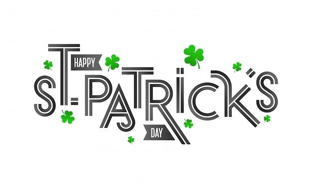 Joyeux Jour De La Saint-patrick Avec Des Feuilles De Trèfle Sur Blanc