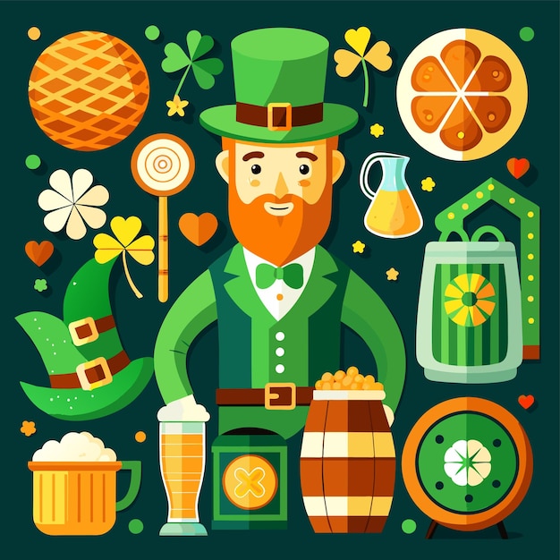 Vecteur joyeux jour de la saint-patrick, mascotte dessinée à la main, personnage de dessin animé, autocollant, icône, concept, illustration isolée