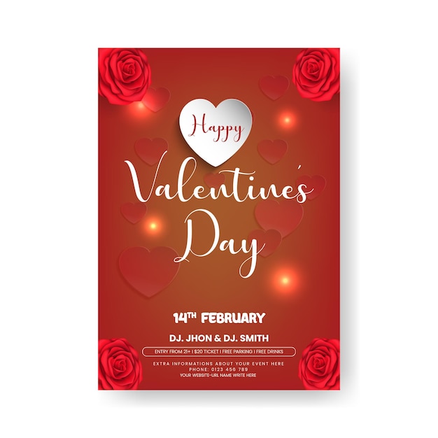 Joyeux jour de la Saint-Valentin célébration fête imprimé flyer ou affiche et modèle de carte d'invitation de Saint-Valentina