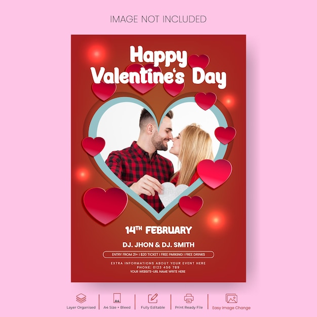 Joyeux jour de la Saint-Valentin célébration fête imprimé flyer ou affiche et modèle de carte d'invitation de Saint-Valentina