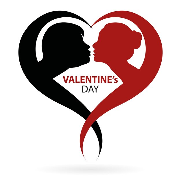 Vecteur joyeux jour de la saint-valentin, couples s'embrassant, silhouette sur fond blanc, illustration vectorielle, fichier eps