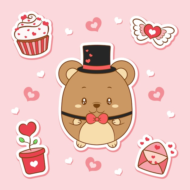 Joyeux Jour De La Saint-valentin Mignon Bébé Ours En Peluche éléments De Dessin Stickers