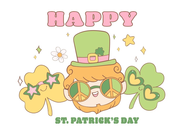 Joyeux Jour De St. Patrick, Visage De Lapin Et Feuilles De Trèfle, Dessin De Dessin Animé