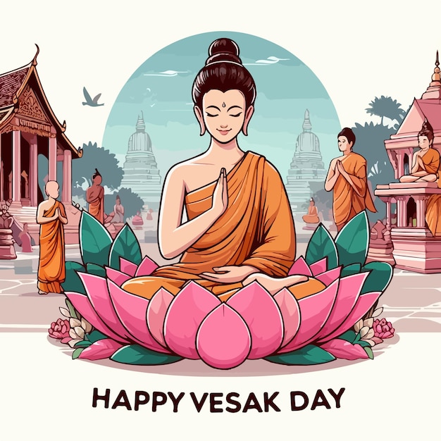 Joyeux Jour De Vesak Fête Religieuse Illustration Vectorielle Célébration Du Seigneur Bouddha Jayanti