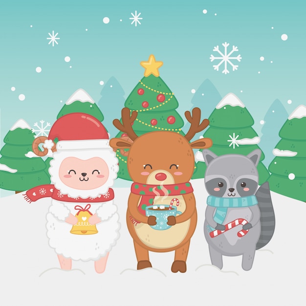 Joyeux Joyeux Noël Carte Avec Groupe D'animaux