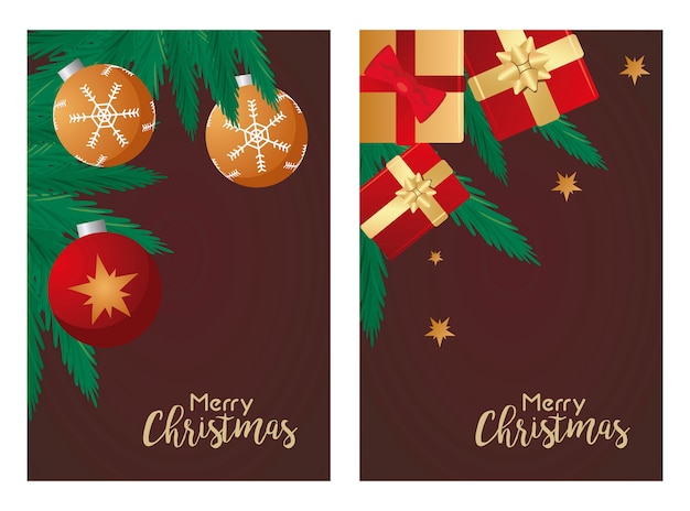 Joyeux Joyeux Noël Cartes De Lettrage Avec Illustration De Cadeaux Et De Boules Rouges