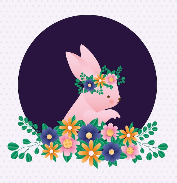 Joyeux Lapin De Pâques Avec Des Fleurs Sur Fond Pointu