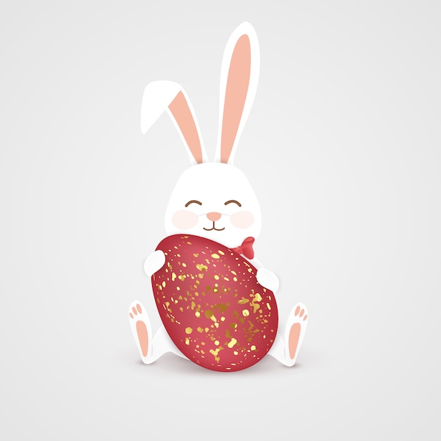 Joyeux Lapin De Pâques Avec Oeuf Rouge