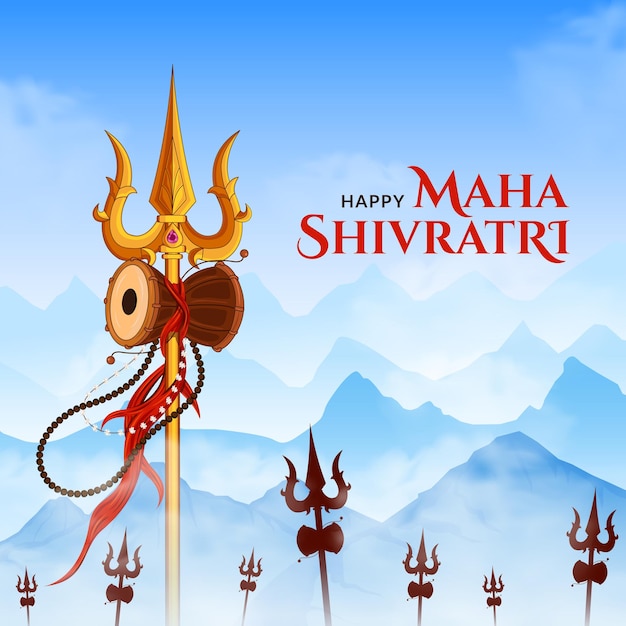 Vecteur joyeux maha shivratri seigneur shankars trishul & damru