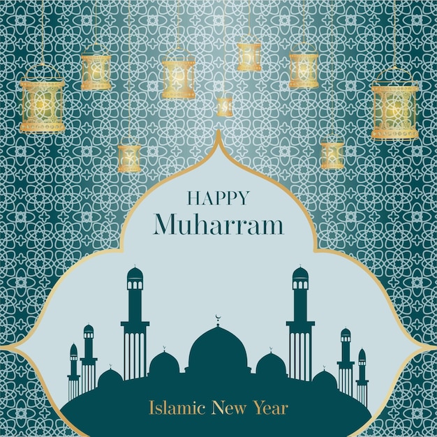 Joyeux Muharram Fond Clair Vecteur Premium