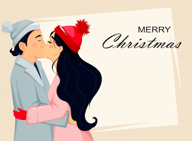Joyeux Noël, beau couple s'embrassant