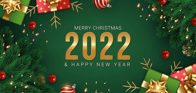 Joyeux noël et bonne année 2022 design de fond vert