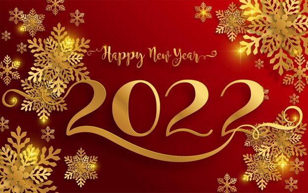Joyeux Noël et bonne année 2022 avec motifs dorés et cristaux sur papier couleur.