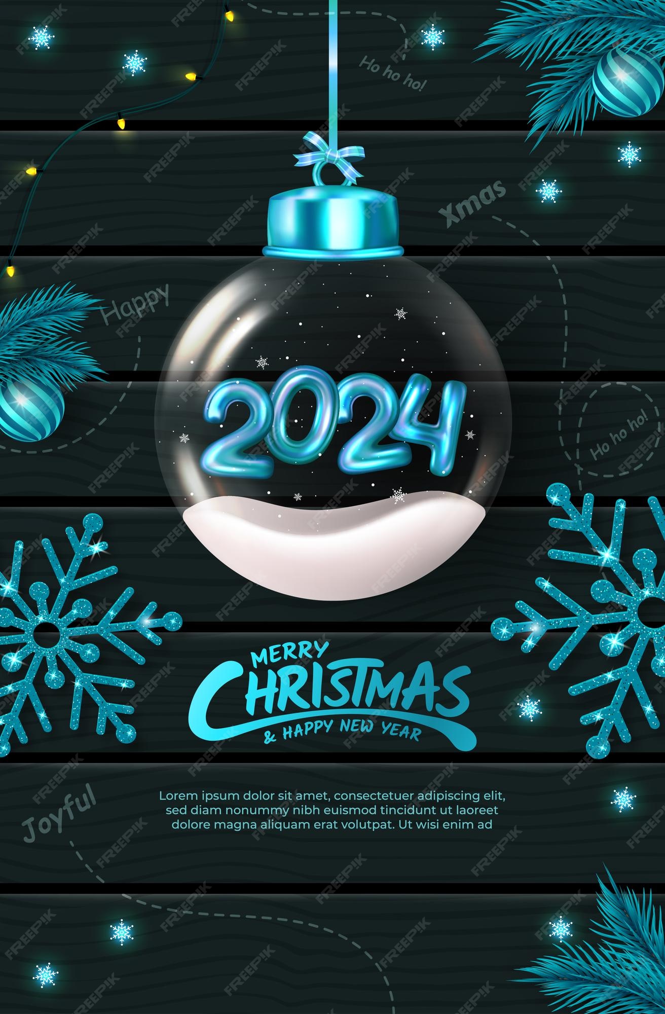 Joyeux Noël Et Bonne Année 2024 Fond D'affiche Vecteur Premium