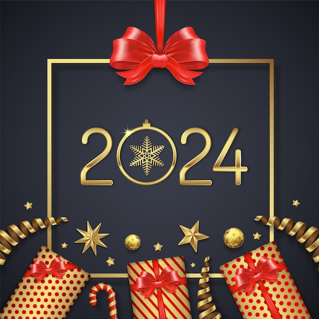 Vecteur joyeux noël et bonne année 2024 modèle de bannière