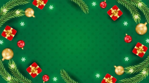 Joyeux Noël et Bonne Année à l'arrière-plan avec des boules de branches de Noël et des flocons de neige