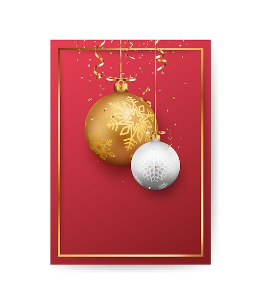 Joyeux Noël Et Bonne Année Bannière Avec Des Boules Et Des Confettis