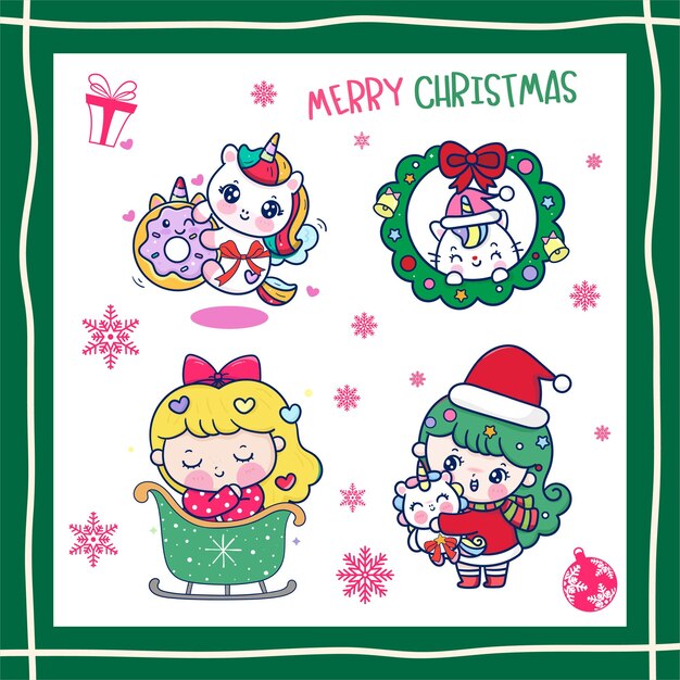 Joyeux Noël Et Bonne Année Carte De Vœux Avec De Mignons Personnages De Dessins Animés