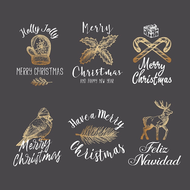 Joyeux Noël Et Bonne Année Ensemble De Modèles De Signes, D'étiquettes Ou De Logos Abstraits