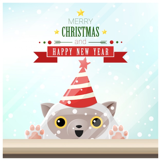 Joyeux Noël Et Bonne Année Fond Avec Chat