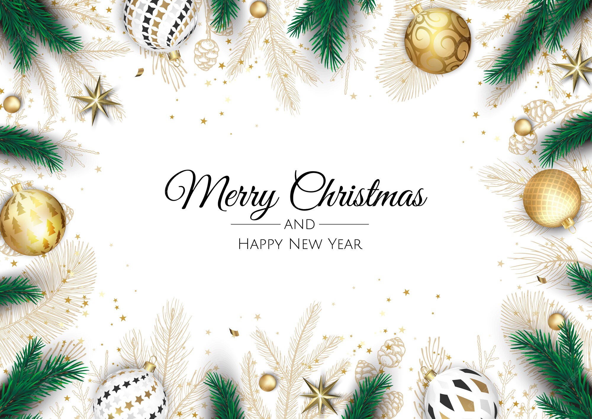 Joyeux Noel Et Bonne Annee Fond De Noel Avec Poinsettia Flocons De Neige Etoile Et Boules Carte De Voeux Banniere De Vacances Affiche Web Vecteur Premium
