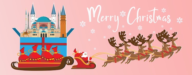 Joyeux Noel Et Bonne Année. Illustration Du Père Noël Avec Les Monuments De La Turquie