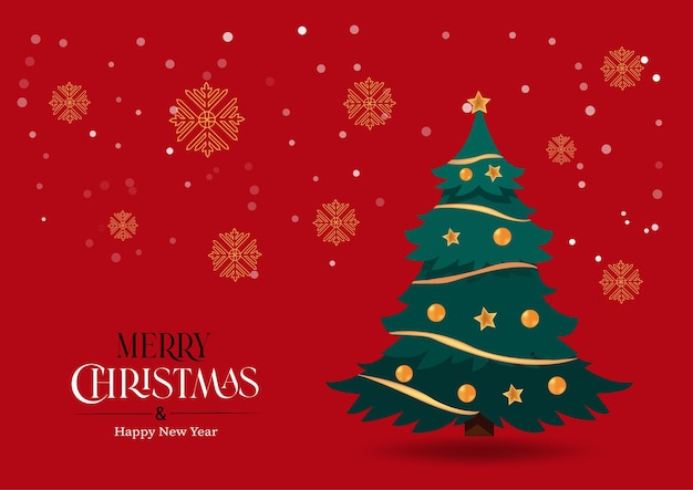 Joyeux Noël Et Bonne Année Logo Avec Fond D'arbre De Noël Réaliste Vecteur Gratuit