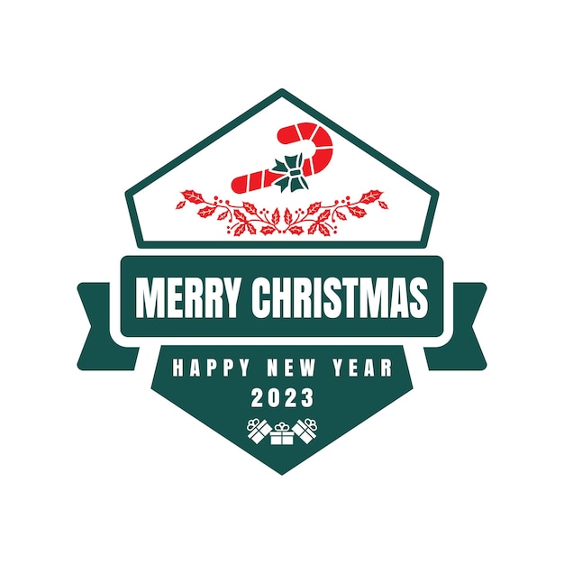 joyeux noël et bonne année logo avec une illustration vectorielle de concept de canne en bonbon créatif
