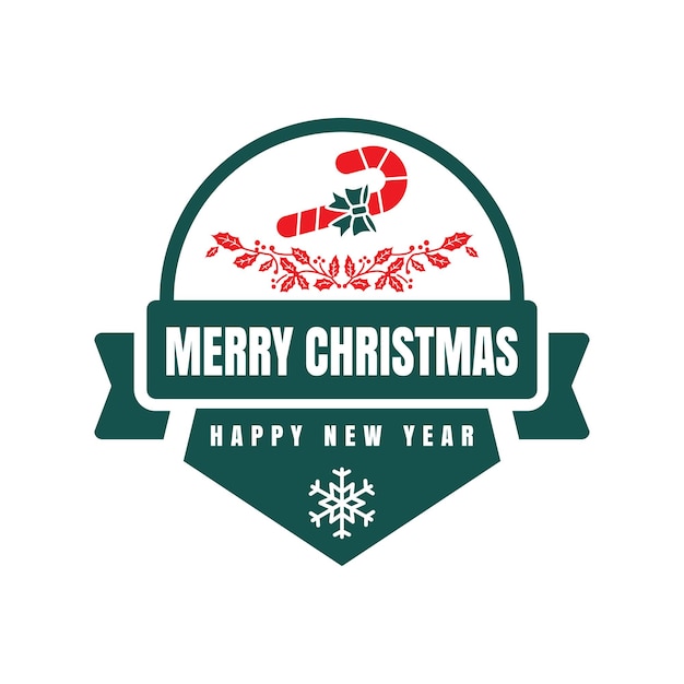 joyeux noël et bonne année logo avec une illustration vectorielle de concept de canne en bonbon créatif